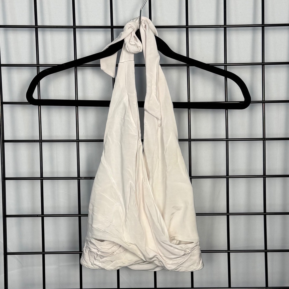 Bebe Halter Crop Top Womens XS White Wrap Front Cutout Club Going Out Clubwear